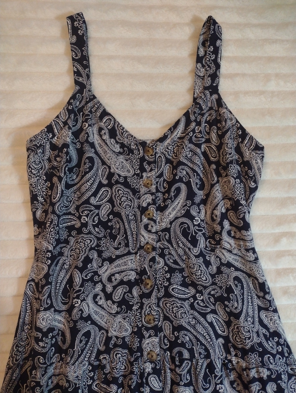 Loft Linen Blend Sun Dress Women 6 Paisley Button Front Midi Tiered  Cottagecore
